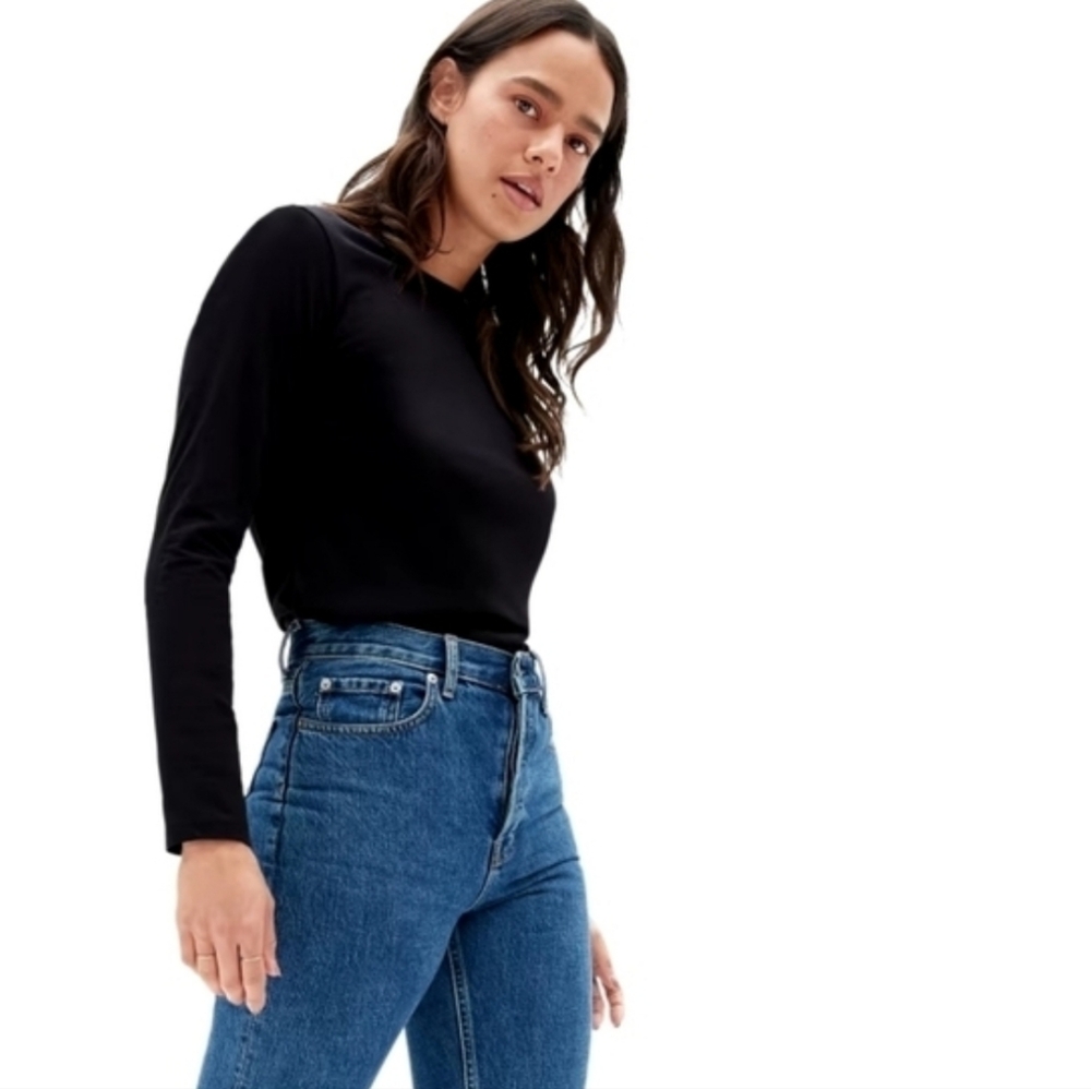 Everlane Shirt Womens XS Black The Organic Cotton Long Sleeve Crew Basic